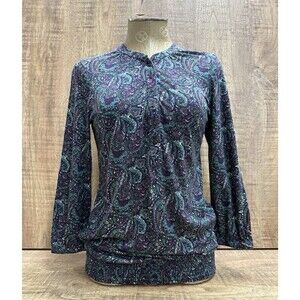 Lucky Brand - womens XS- paisley print 3/4 sleeve multicolor buttons top